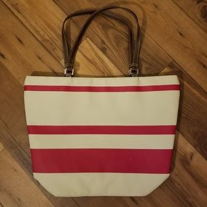 Lancome Tote Bag, red, cream, stripes